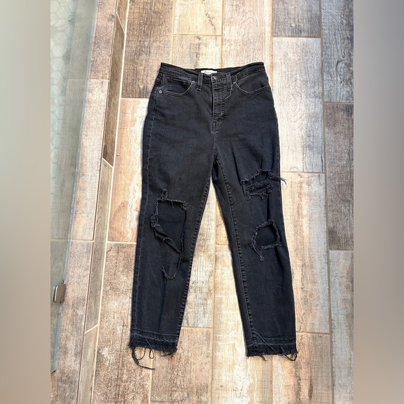 Madewell The Momjean in Raney Wash Knee-Rip Edition Size 27 Black Mom Jean - Picture 9 of 12